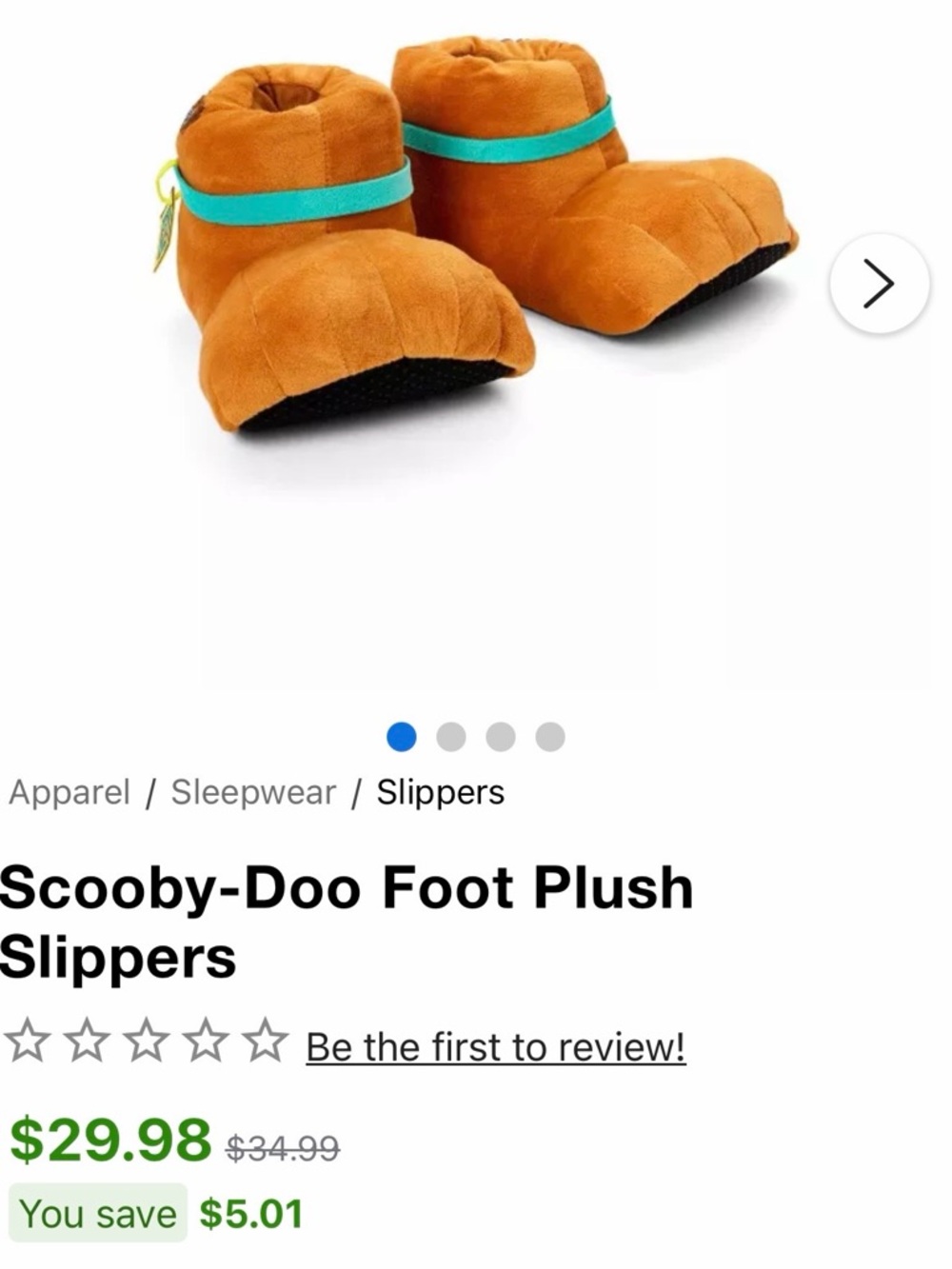 Scooby-Doo Plush Foot Slippers in Orange with Teal Trim